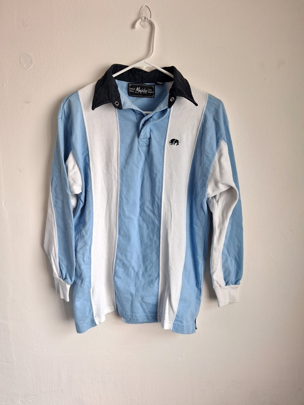 Vintage Moshiko Rugby Polo Shirt Boys Blue White XL